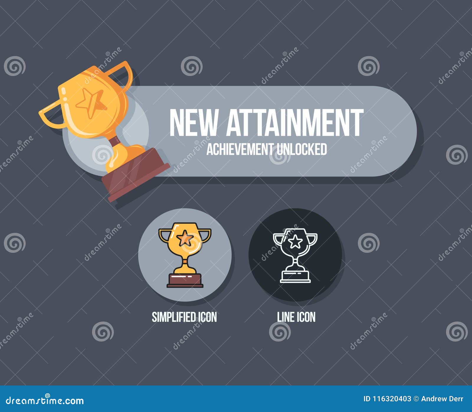 achievement panel . attainment banner concept with winner cup. reward icon in cartoon style.