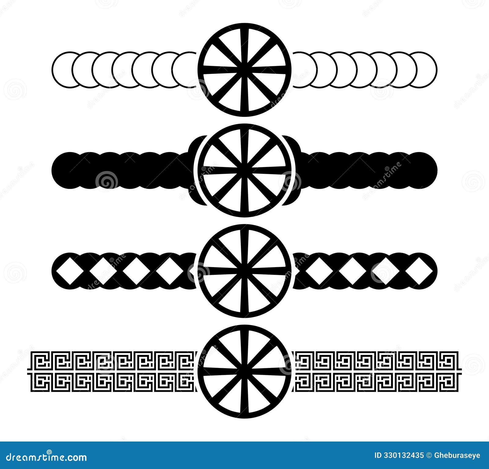 achtwan in decorated bracelet, wheel of the year, black and white, .