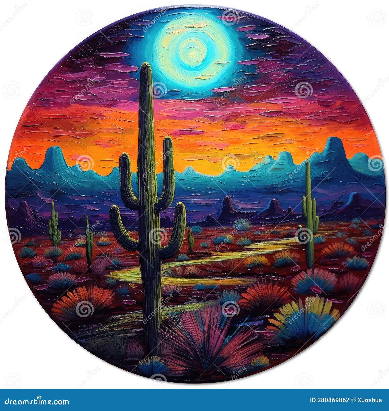 Acid Trip Desert Painting, Trippy Desert Artwork with Cacti ...