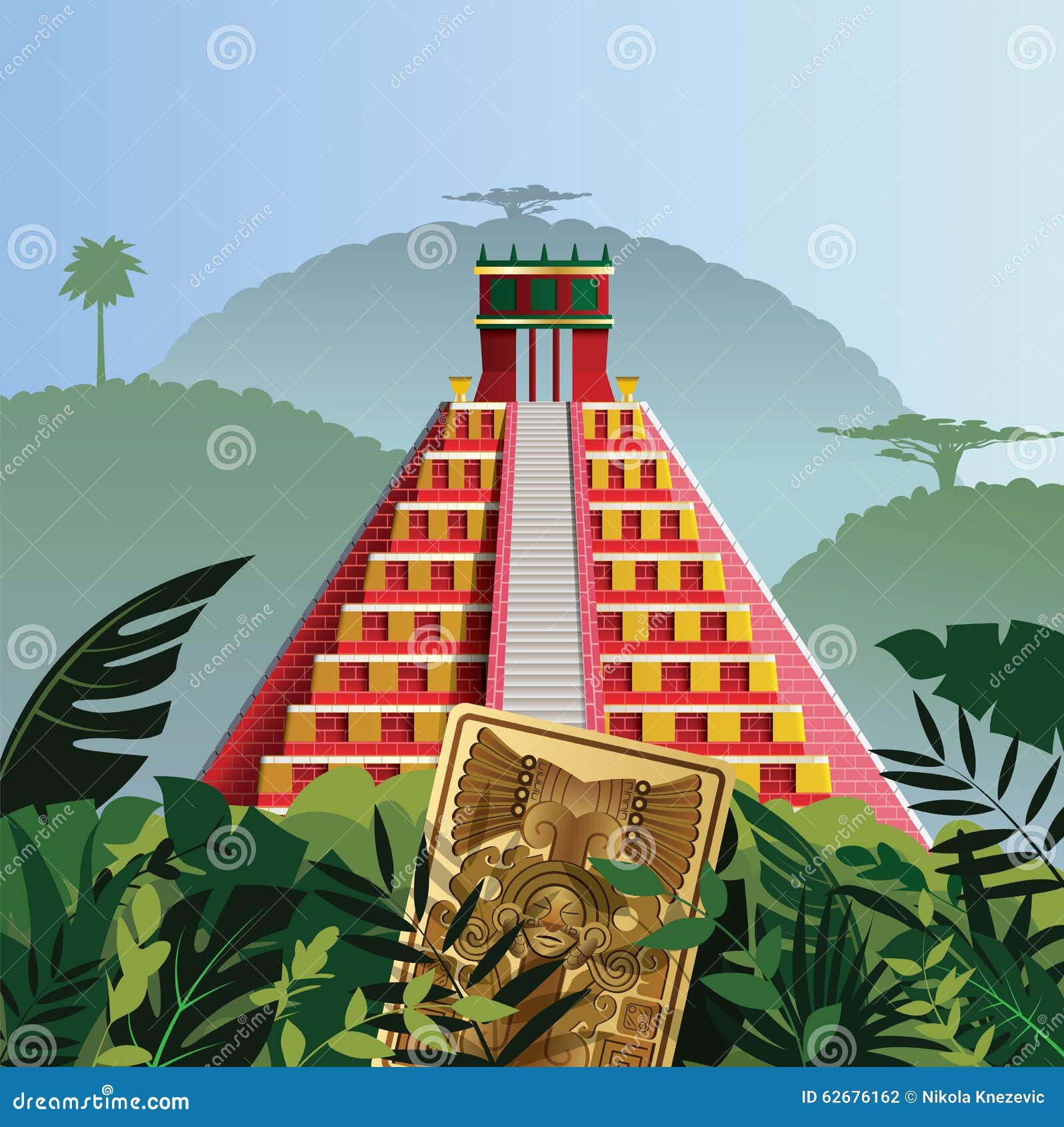 Acient Mayan pyramid stock illustration. Illustration of famous - 62676162