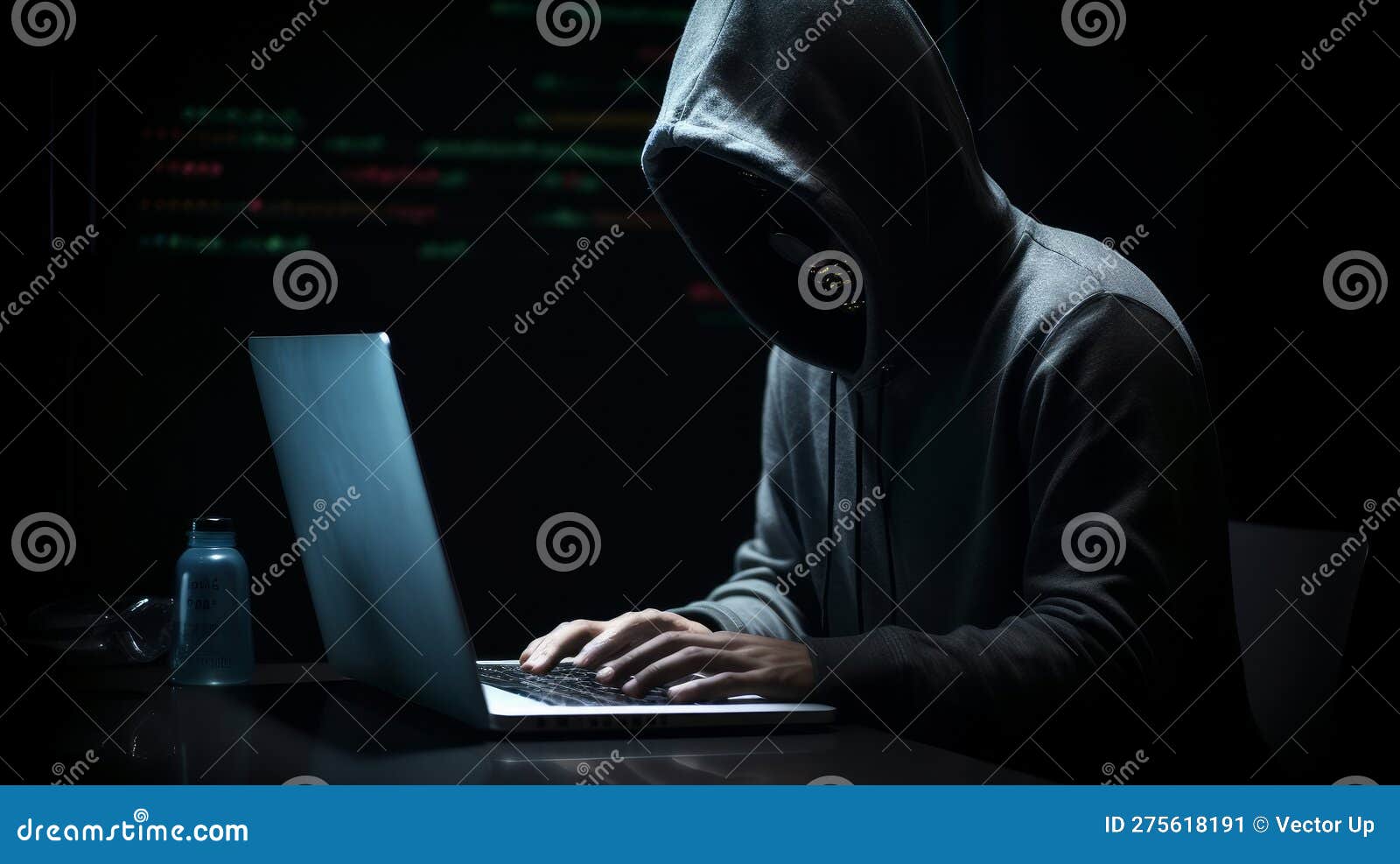?acker without face typing on laptop. generative ai