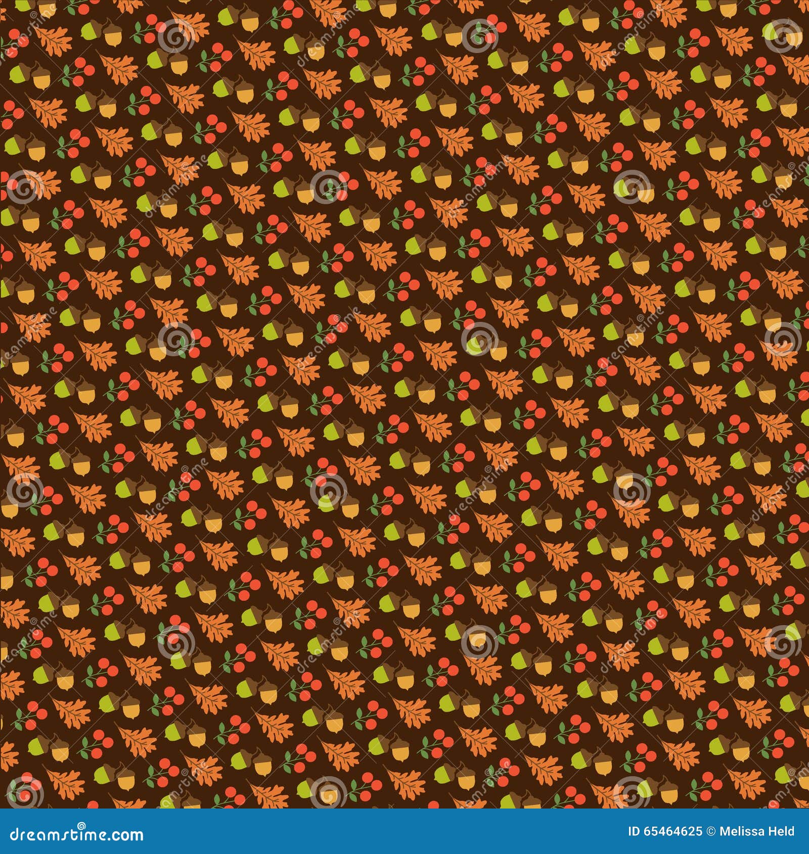 Acorns and oak leaves brown background pattern