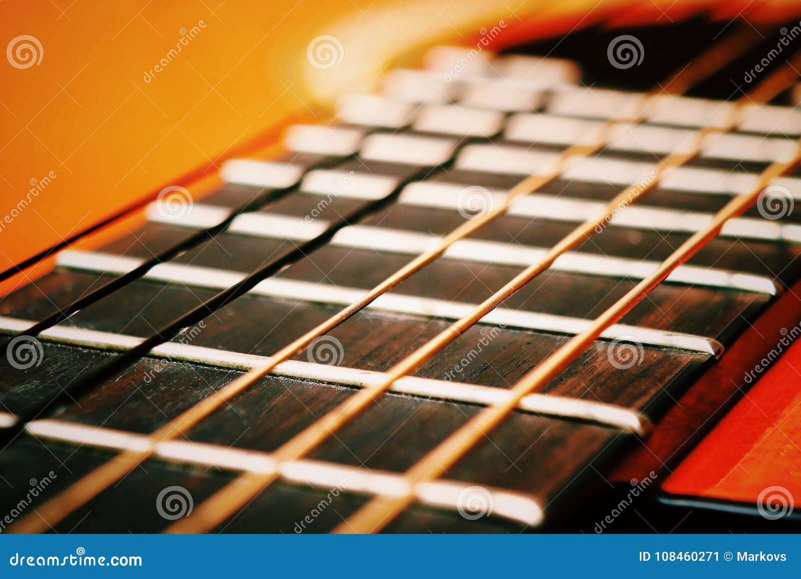 Acoustic Classical Guitar Strings. Theory of Strings on an Example of a Guitar. Stock Image