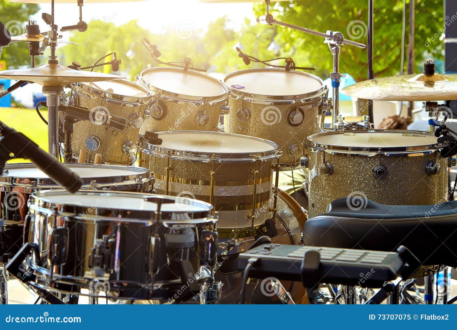 Acoustic Drum Set on Stage before the Concert Stock Image Image of