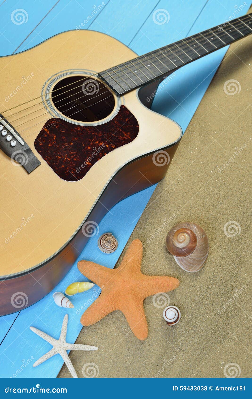 Acoustic Guitar on the Beach Stock Photo - Image of shell, ocean: 59433038