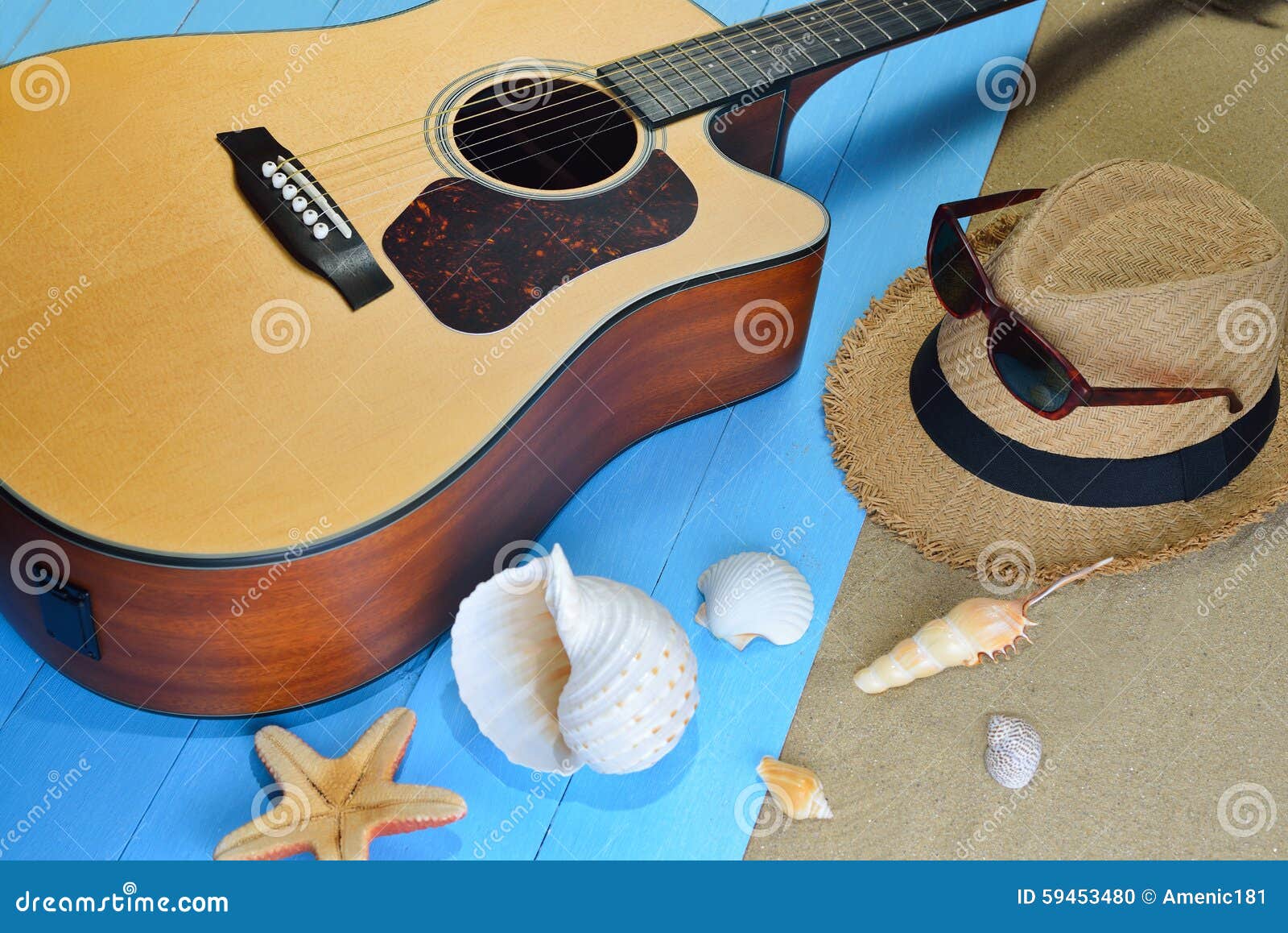 Acoustic Guitar on the Beach Stock Photo Image of rock, nature 59453480