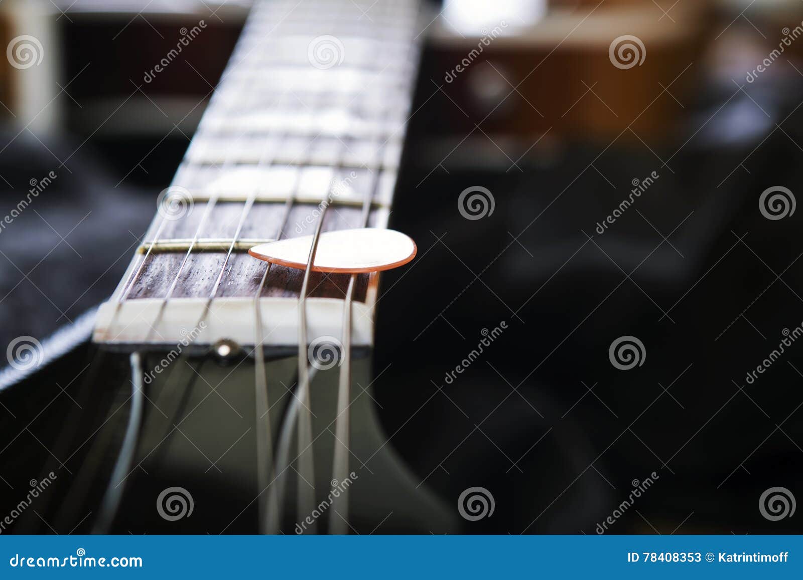 Acoustic Guitar with Plectrum Stock Image Image of musical, dark