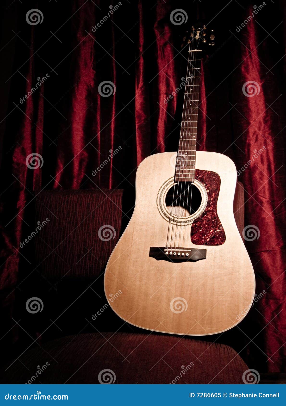 Acoustic Guitar on a Red Stage Stock Image Image of folk, strings