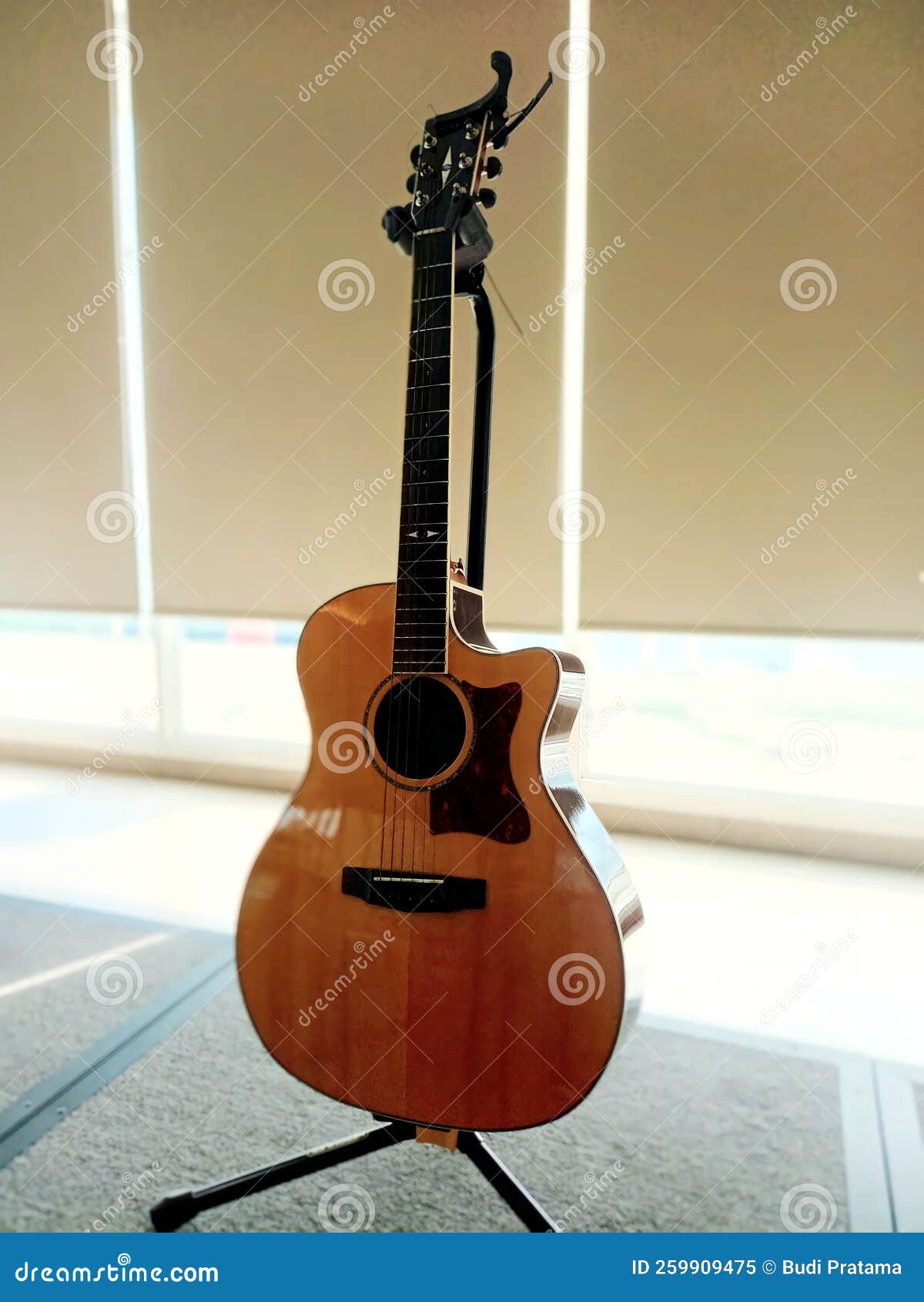 Acoustic guitar standing. stock image. Image of indoor 259909475