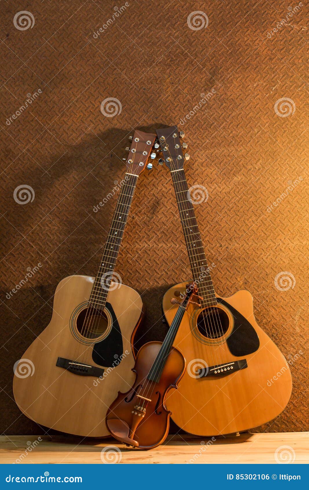Acoustic guitar and violin stock photo. Image of copyspace 85302106