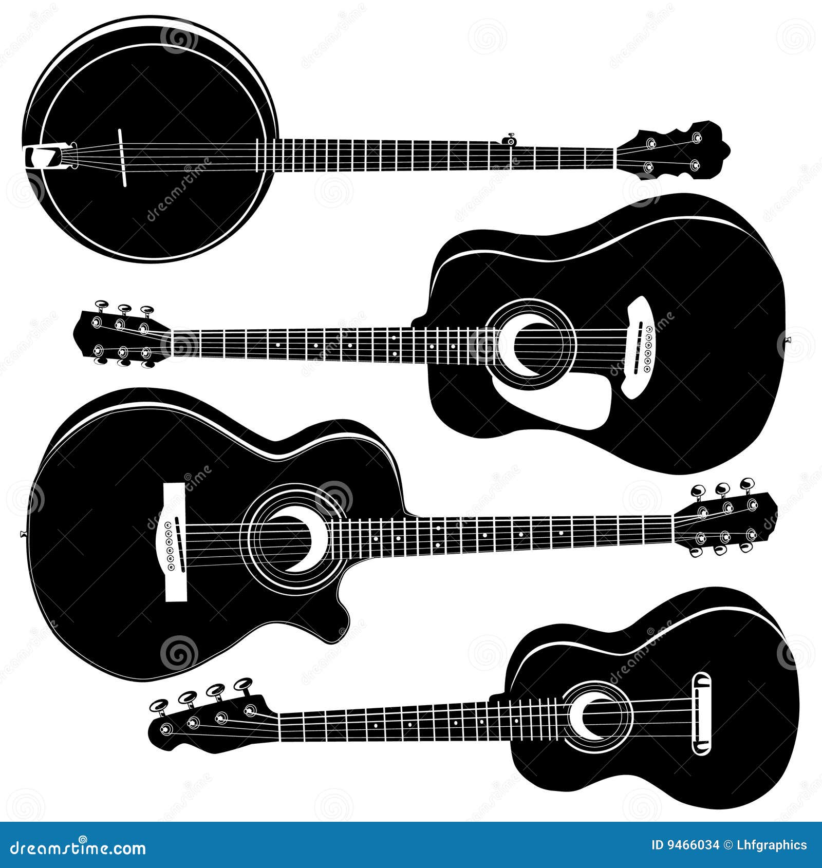 Acoustic guitars and banjo stock vector. Illustration of jazz 9466034