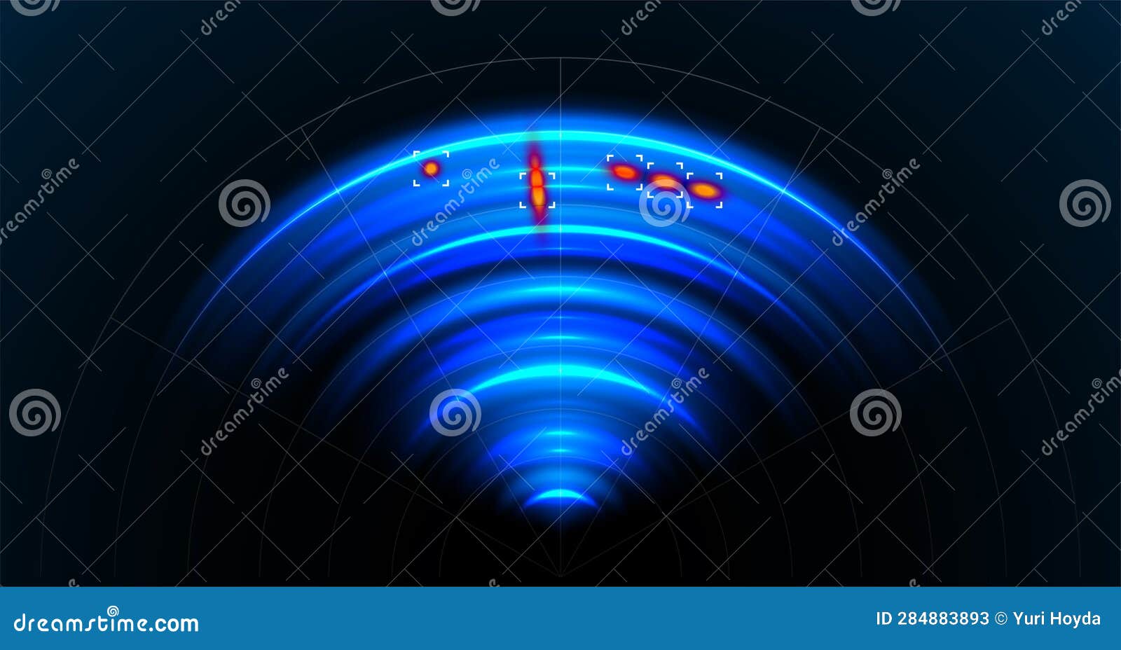 Acoustic Radar. Radar Hazard Detection. Blue Sonar Waves. Sensor Effect