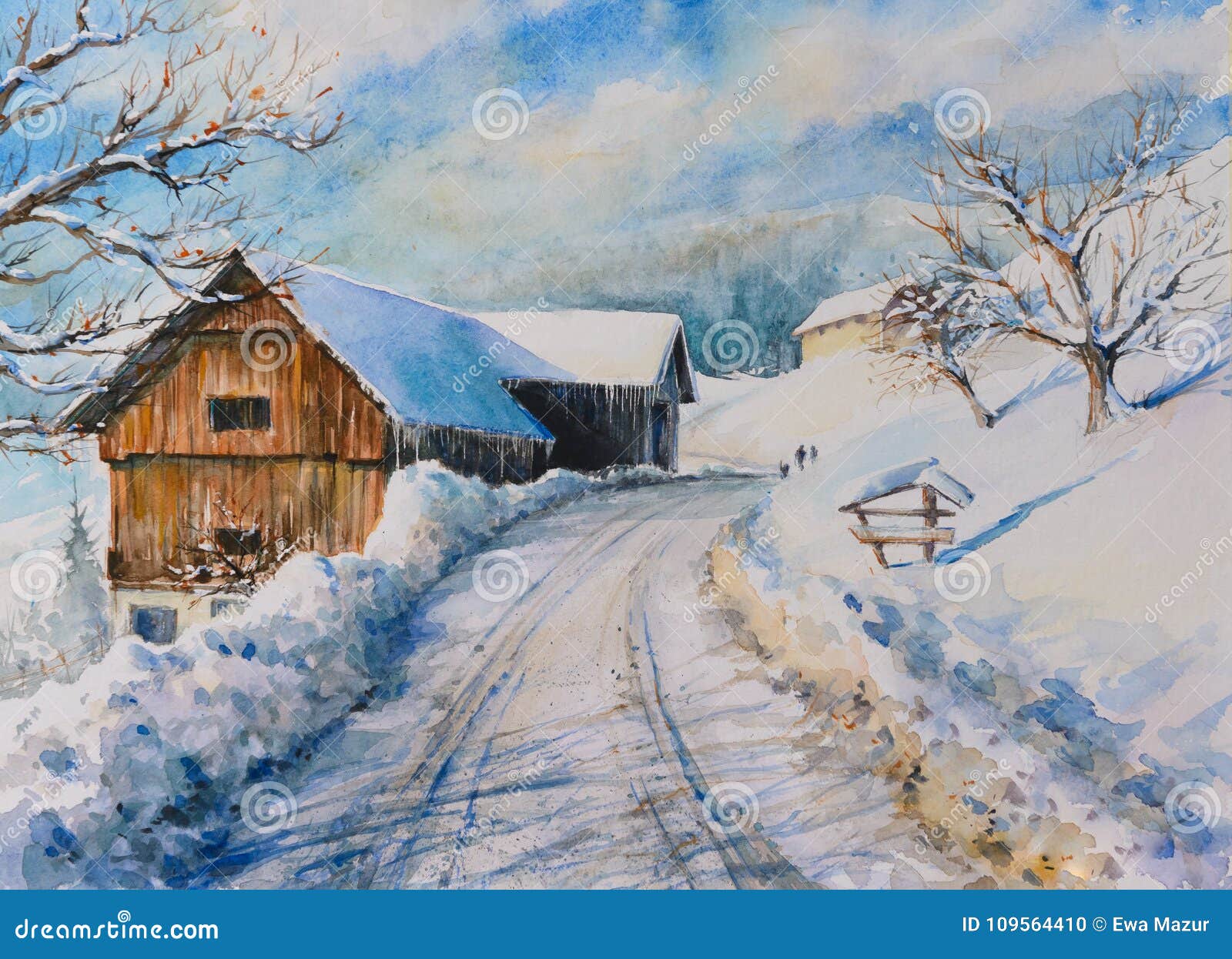 Acquerello Del Paesaggio Di Inverno Dipinto Illustrazione Di Stock Illustrazione Di Montagna Coperto