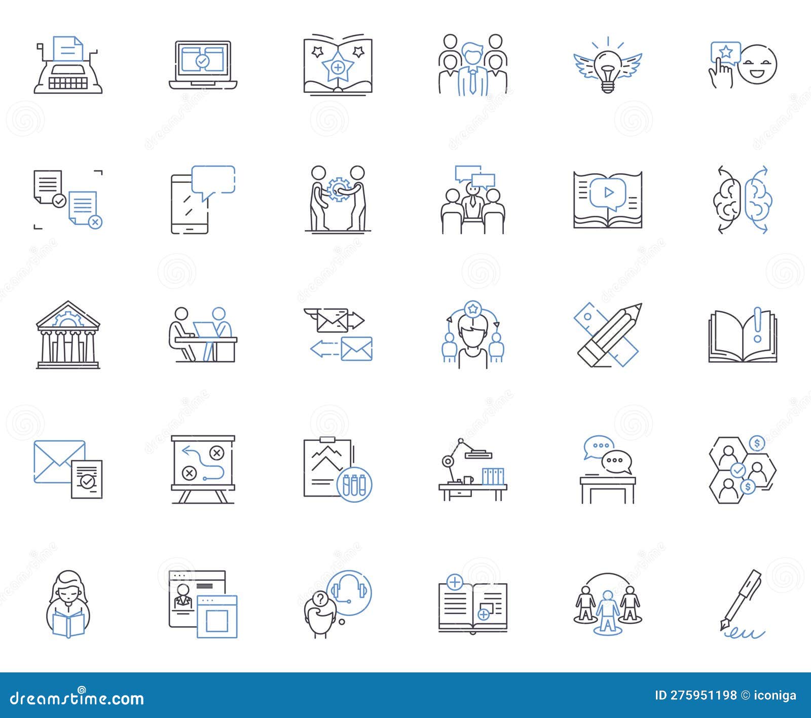 acquiring knowledge line icons collection. learning, discovering, obtaining, assimilating, gaining, educating, studying