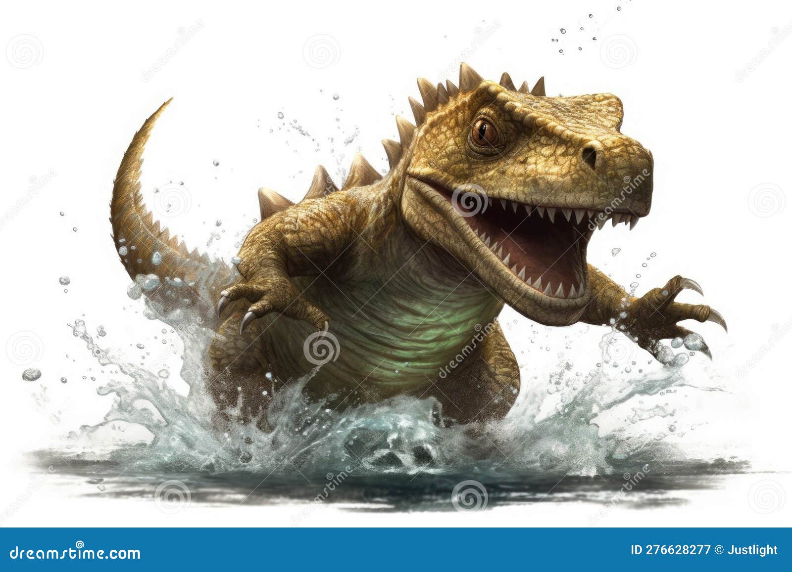 an acrobatic water dinosaur spinning through the waters its speed capturing the attention of those nearby.. ai