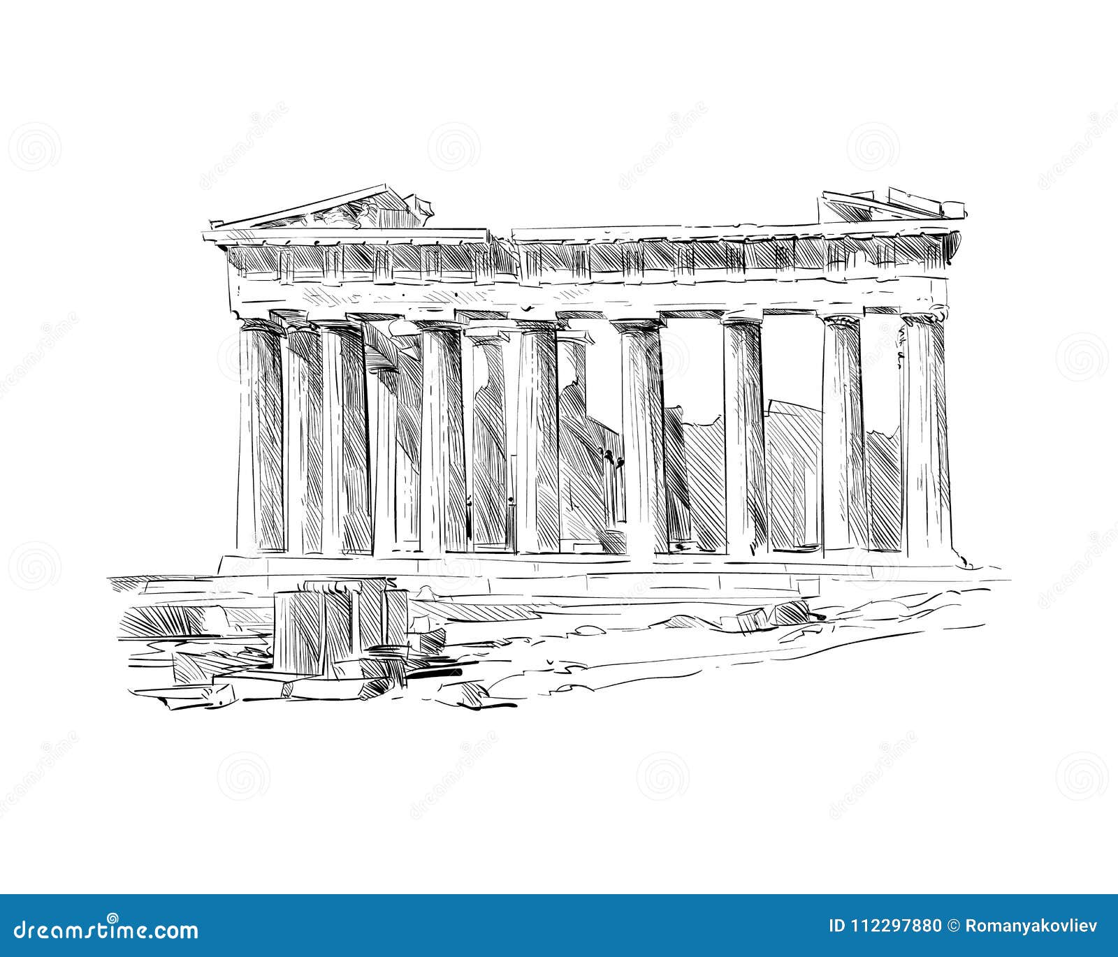 Acropolis of Athens. the Parthenon. Athens. Greece. Hand Drawn Sketch ...