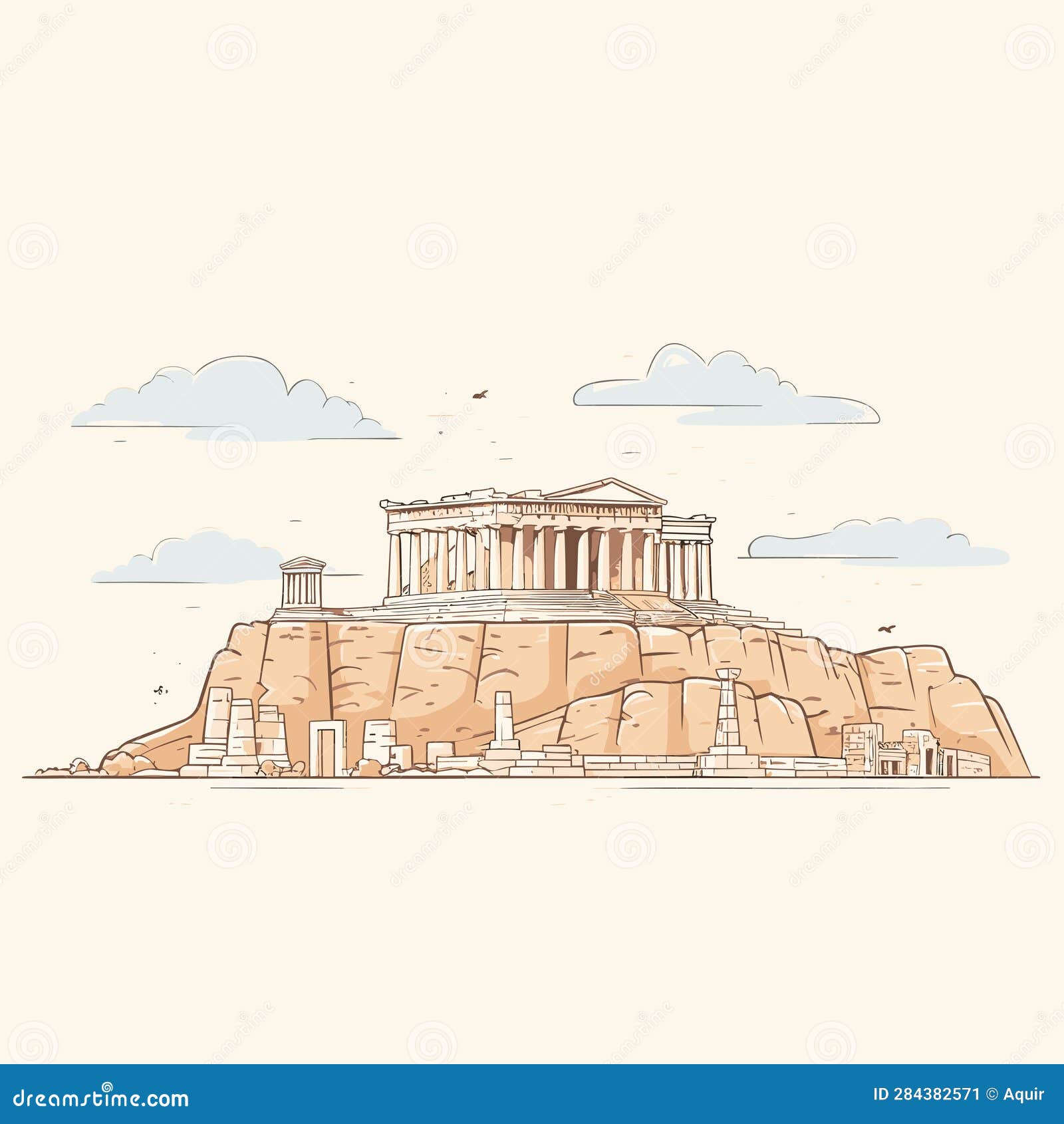 Acropolis Hand-drawn Comic Illustration. Acropolis. Vector Doodle Style ...