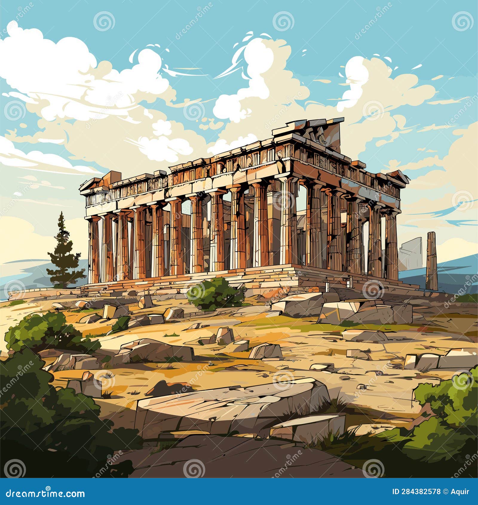 Acropolis Hand-drawn Comic Illustration. Acropolis. Vector Doodle Style ...