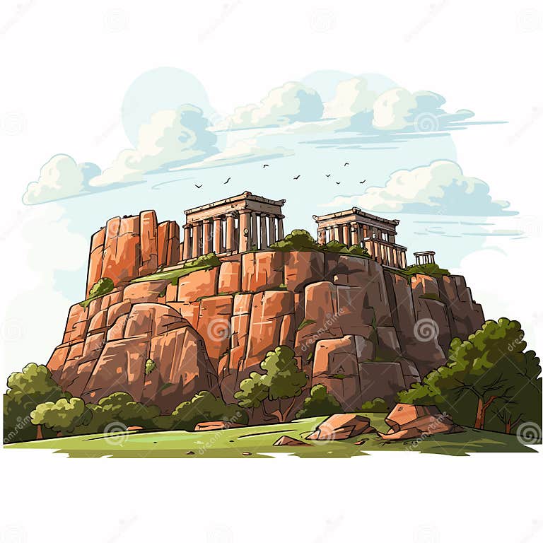 Acropolis Hand-drawn Comic Illustration. Acropolis. Vector Doodle Style ...