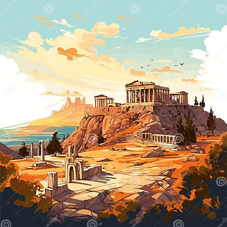 Acropolis Hand-drawn Comic Illustration. Acropolis. Vector Doodle Style ...