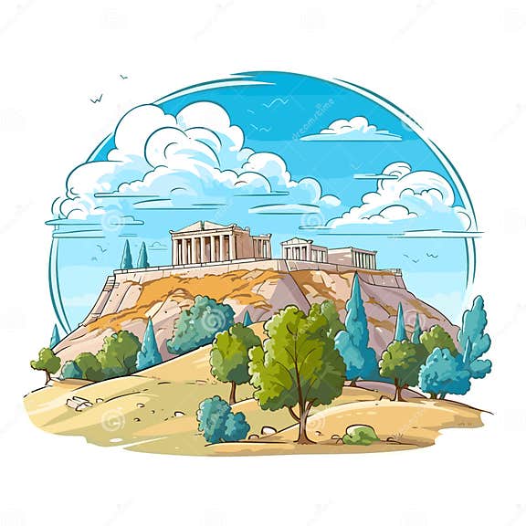 Acropolis Hand-drawn Comic Illustration. Acropolis. Vector Doodle Style ...