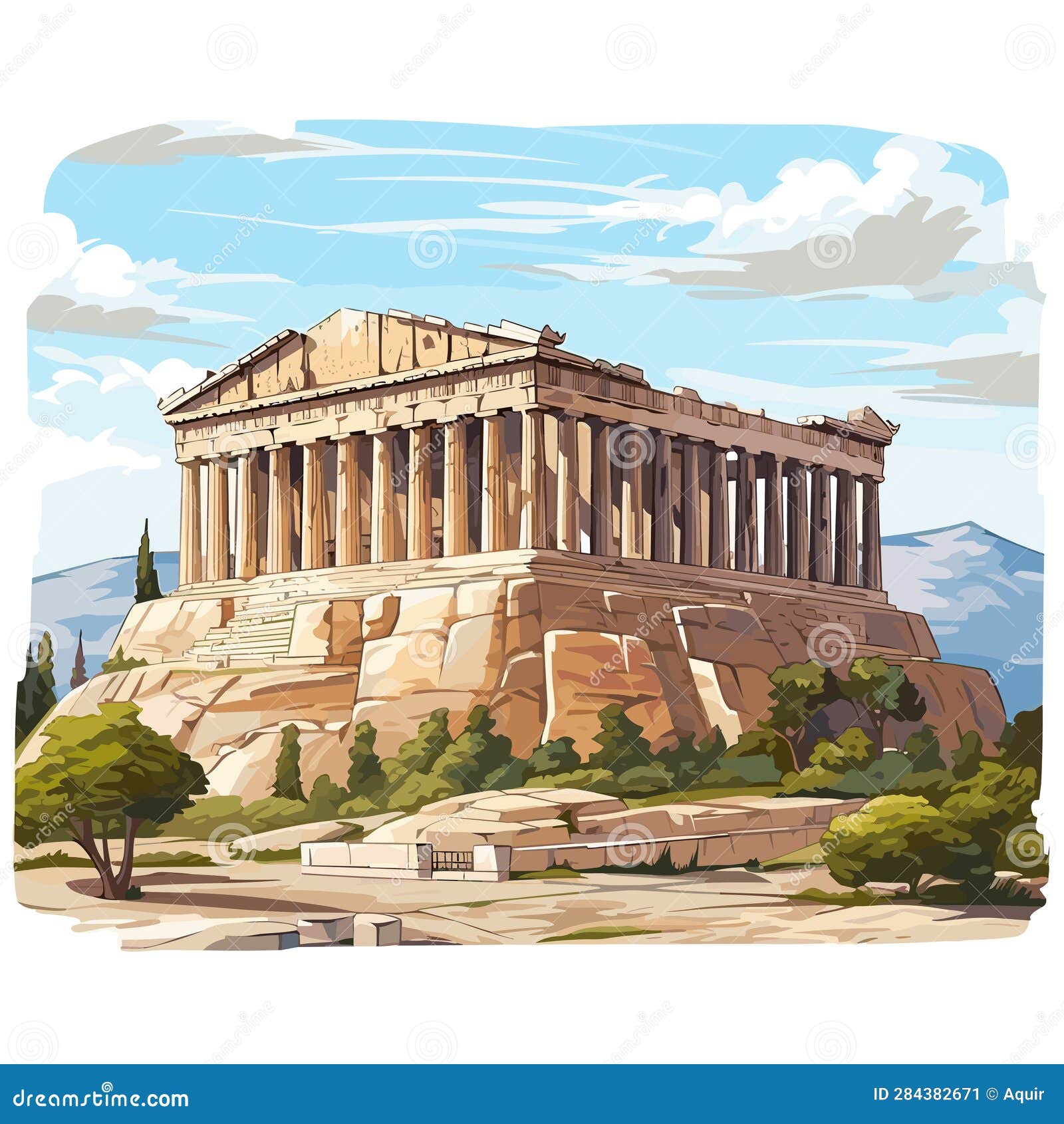 Acropolis Hand-drawn Comic Illustration. Acropolis. Vector Doodle Style ...