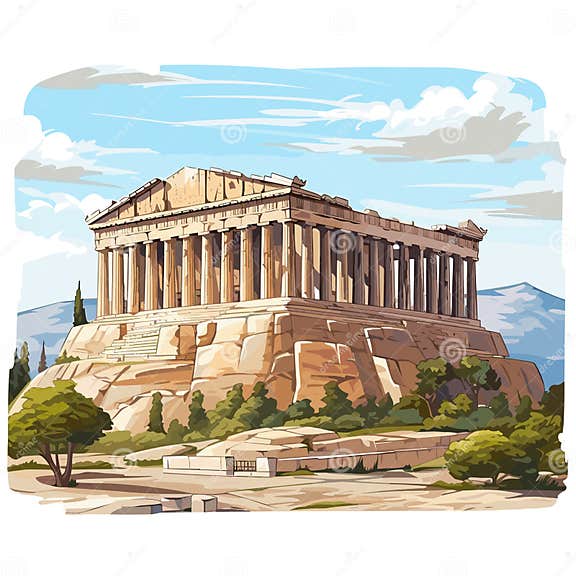 Acropolis Hand-drawn Comic Illustration. Acropolis. Vector Doodle Style ...