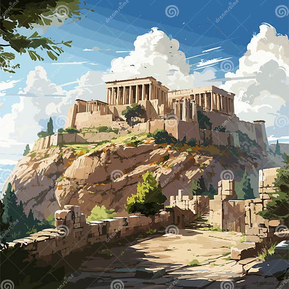 Acropolis Hand-drawn Comic Illustration. Acropolis. Vector Doodle Style ...