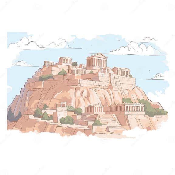 Acropolis Hand-drawn Comic Illustration. Acropolis. Vector Doodle Style ...