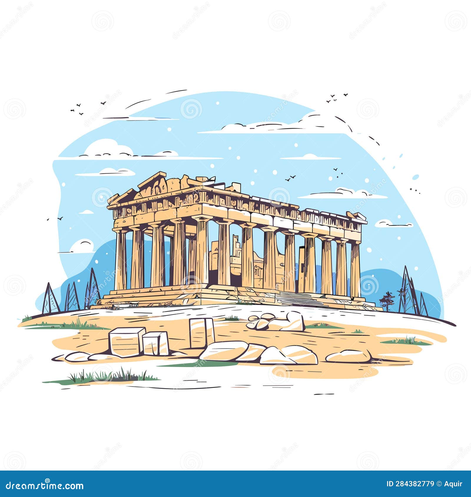 Acropolis Hand-drawn Comic Illustration. Acropolis. Vector Doodle Style ...