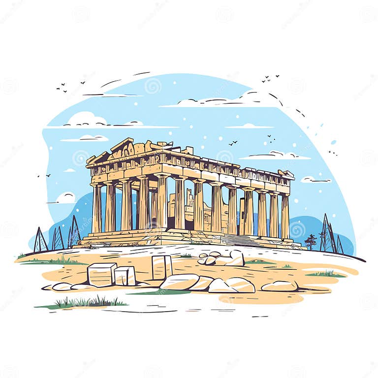 Acropolis Hand-drawn Comic Illustration. Acropolis. Vector Doodle Style ...