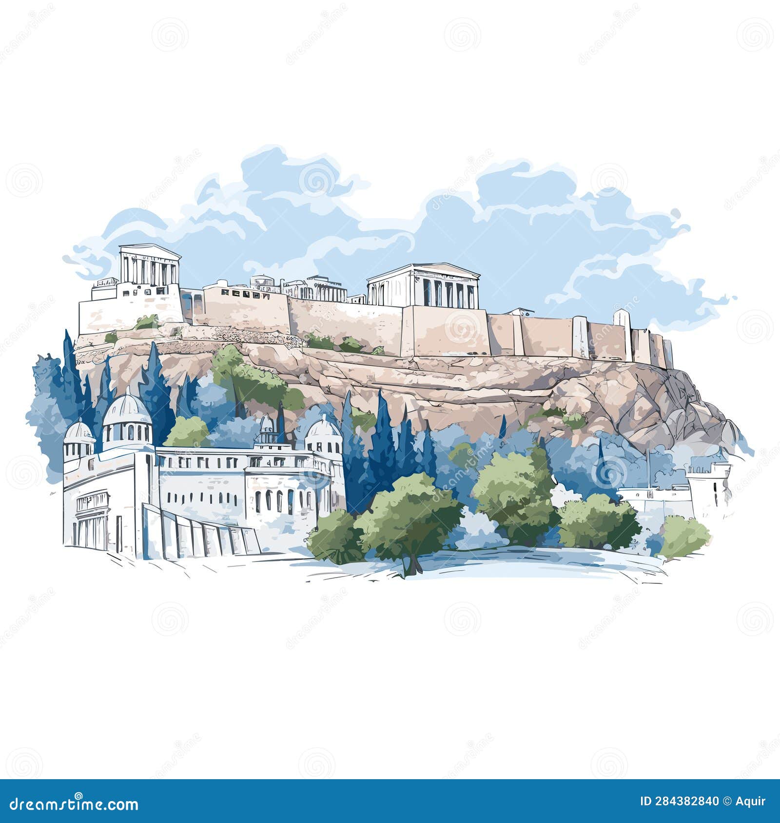 Acropolis Hand-drawn Comic Illustration. Acropolis. Vector Doodle Style ...