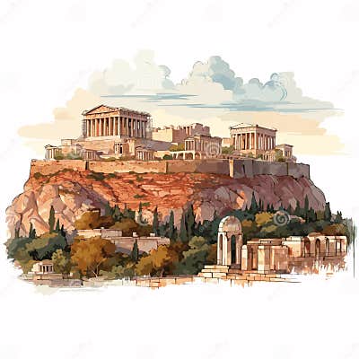 Acropolis Hand-drawn Comic Illustration. Acropolis. Vector Doodle Style ...