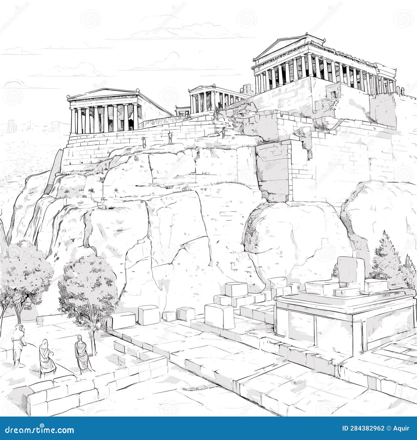 Acropolis Hand-drawn Comic Illustration. Acropolis. Vector Doodle Style ...