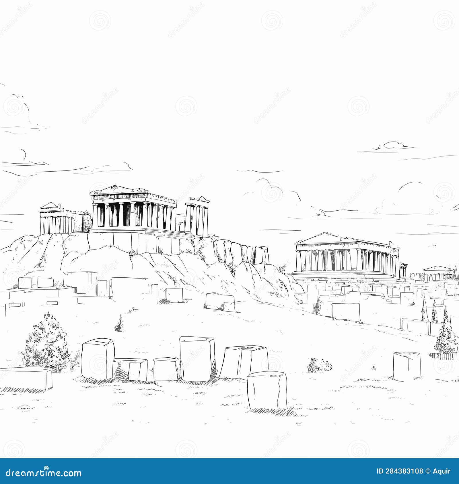 Acropolis Hand-drawn Comic Illustration. Acropolis. Vector Doodle Style ...