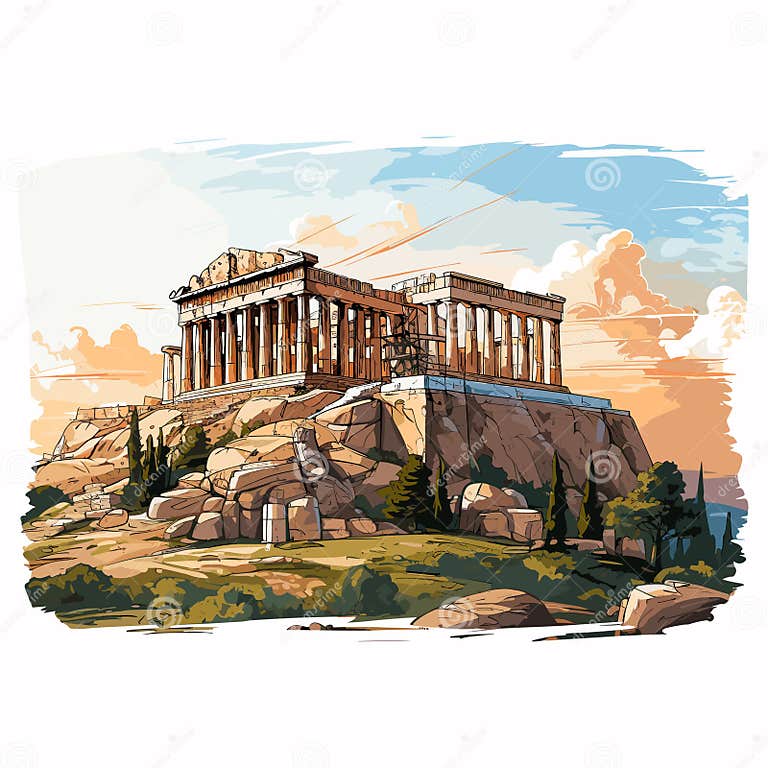 Acropolis Hand-drawn Comic Illustration. Acropolis. Vector Doodle Style ...