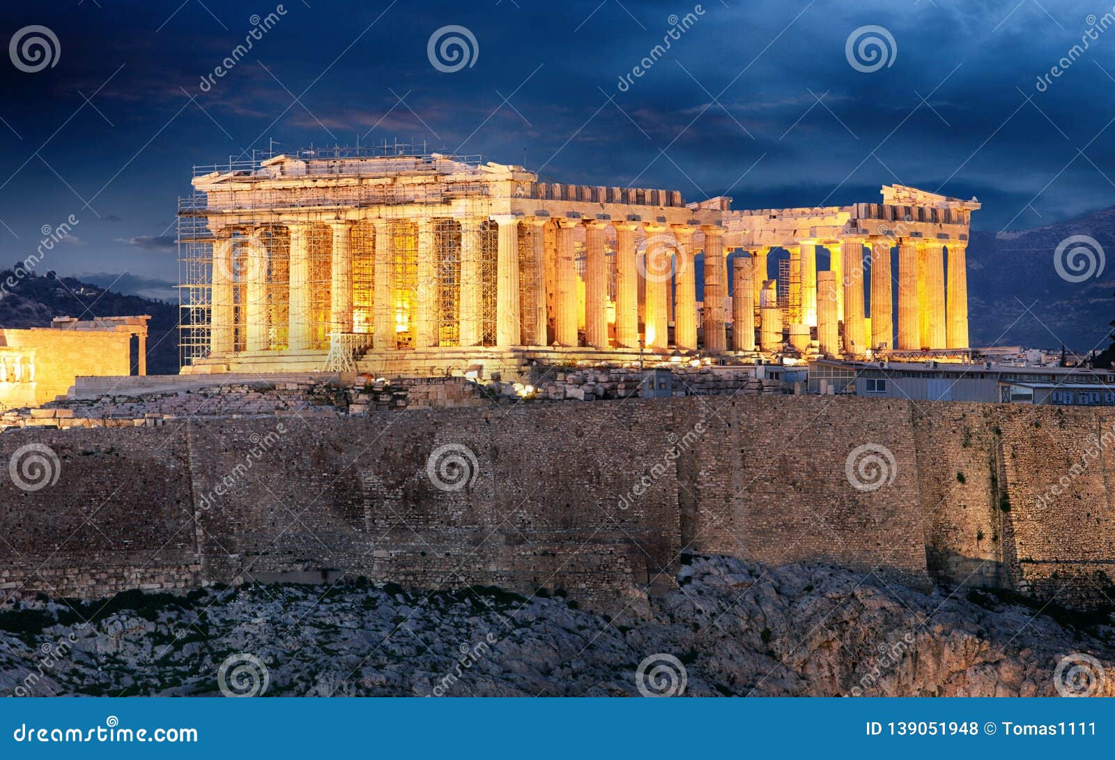 Acropolis Night View Athens Greece Stock Image