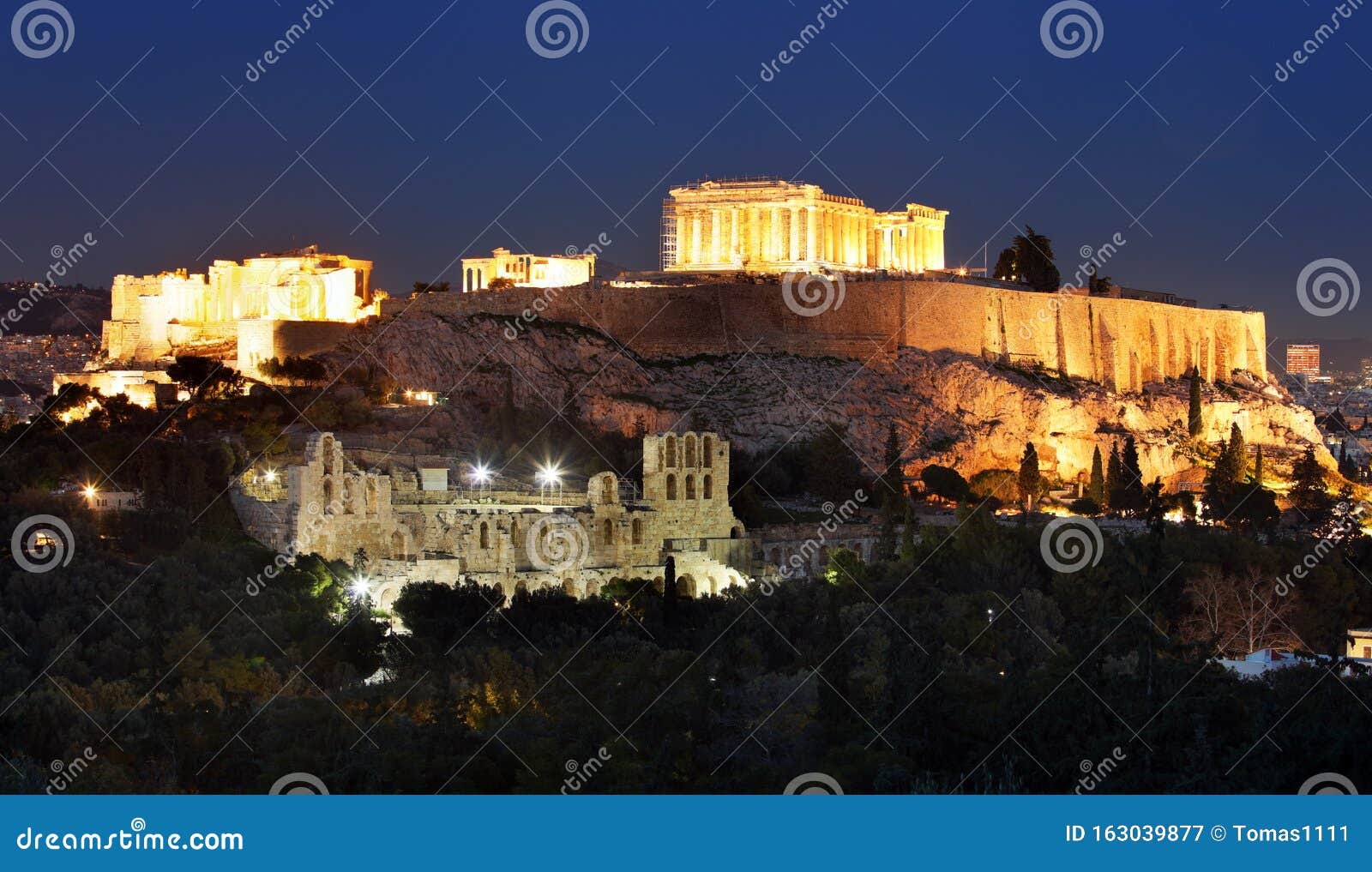 Acropolis Parthenon Of Athens At Dusk Time Greece Stock Image