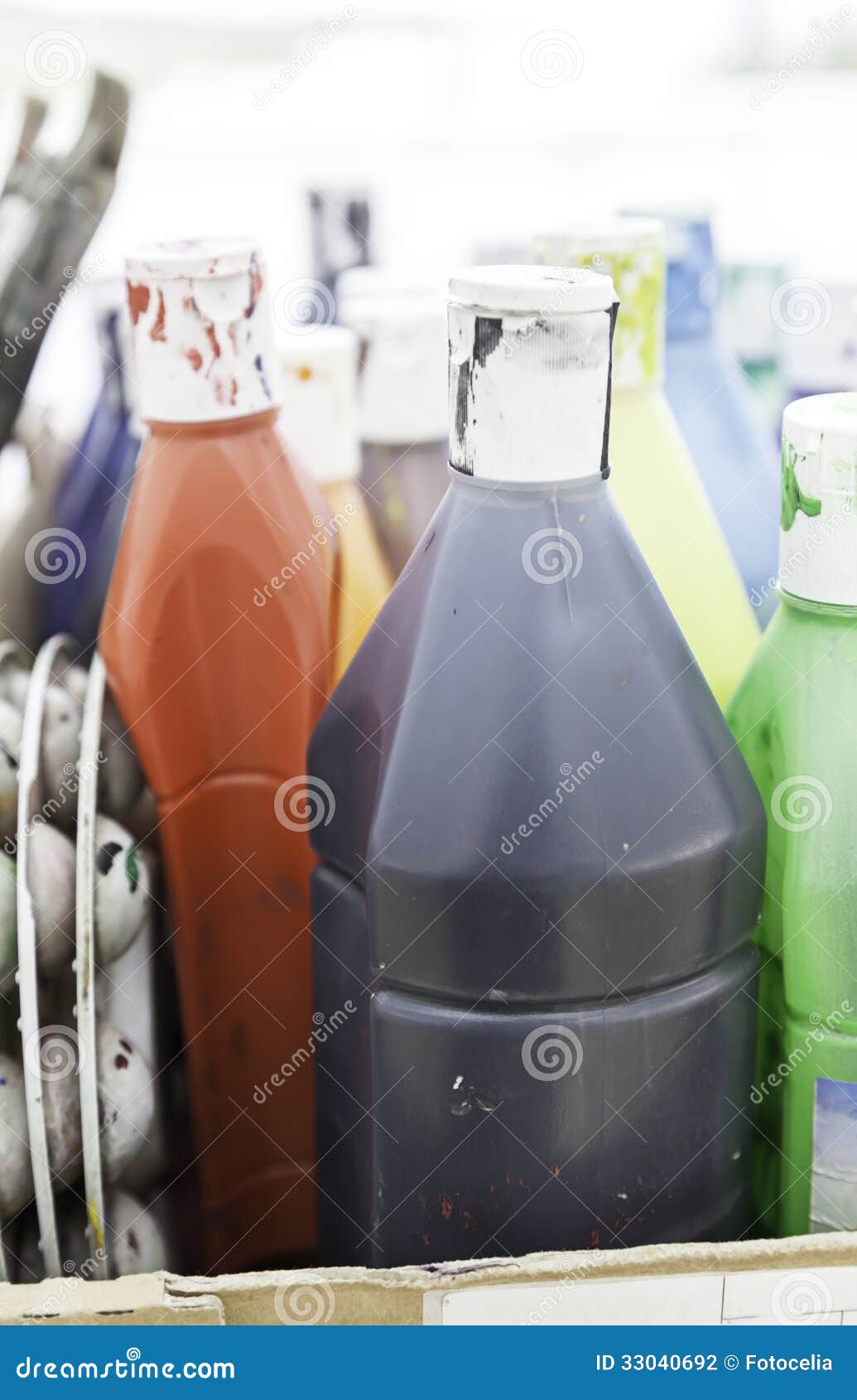 Acrylic paint cans stock photo. Image of drawing, metal 33040692