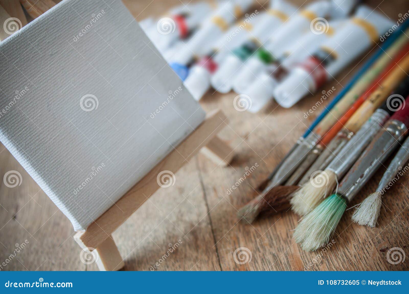 Acrylic Paint on Wooden Table Background Stock Image Image of color