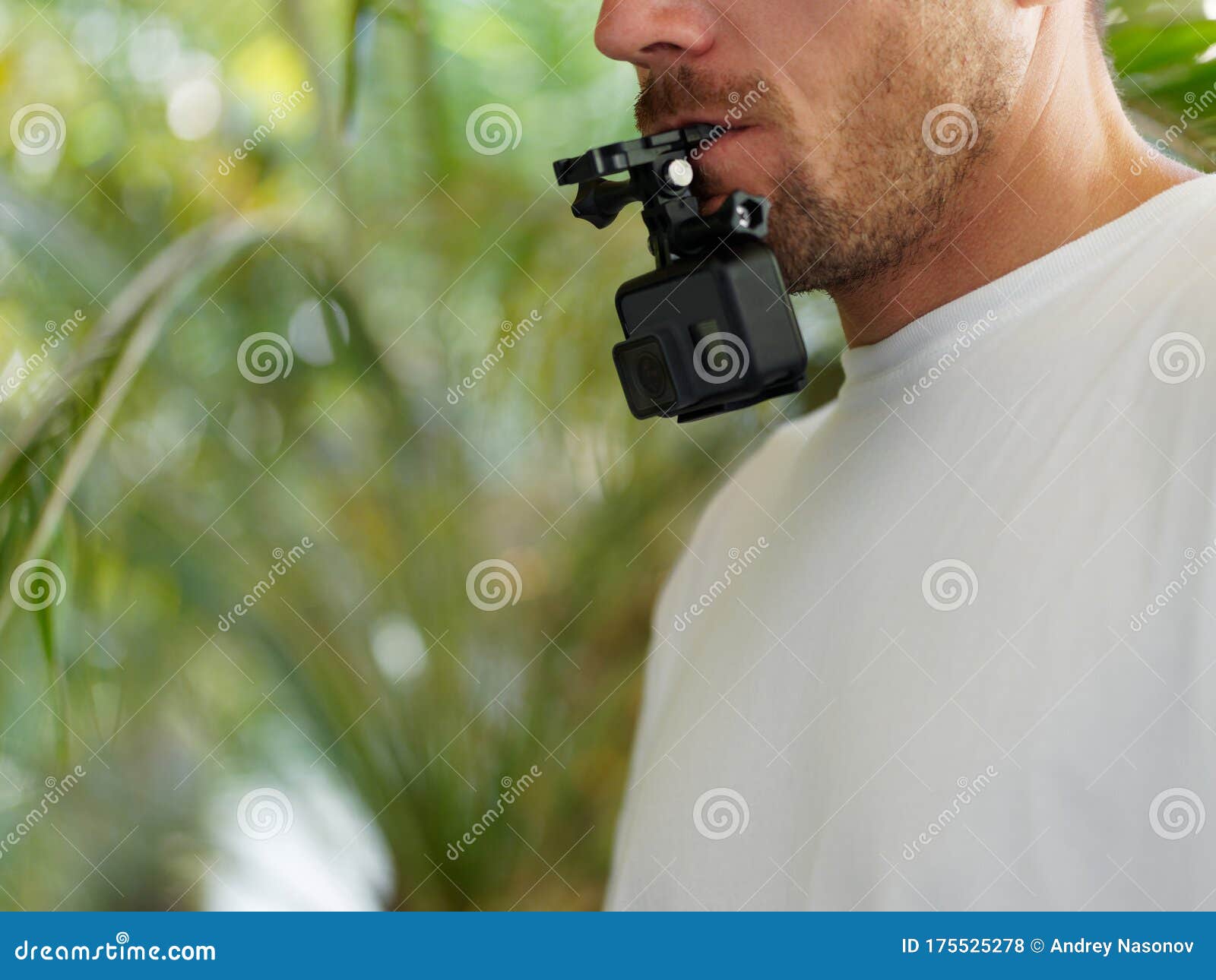 Action camera in mouth stock photo. Image of footage 175525278