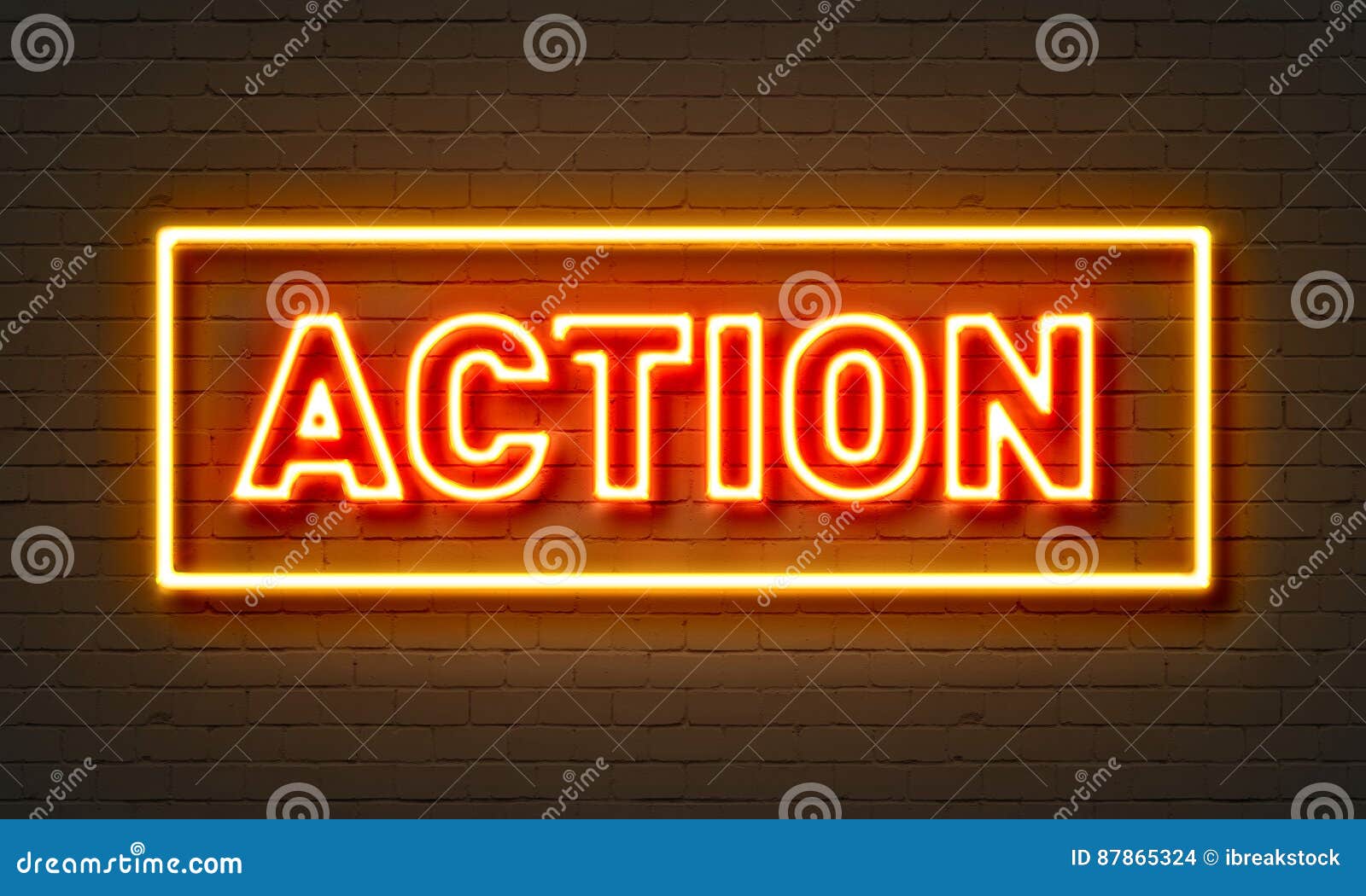 Haan droogte punch Action Neon Sign on Brick Wall Background. Stock Photo - Image of design,  stlyle: 87865324