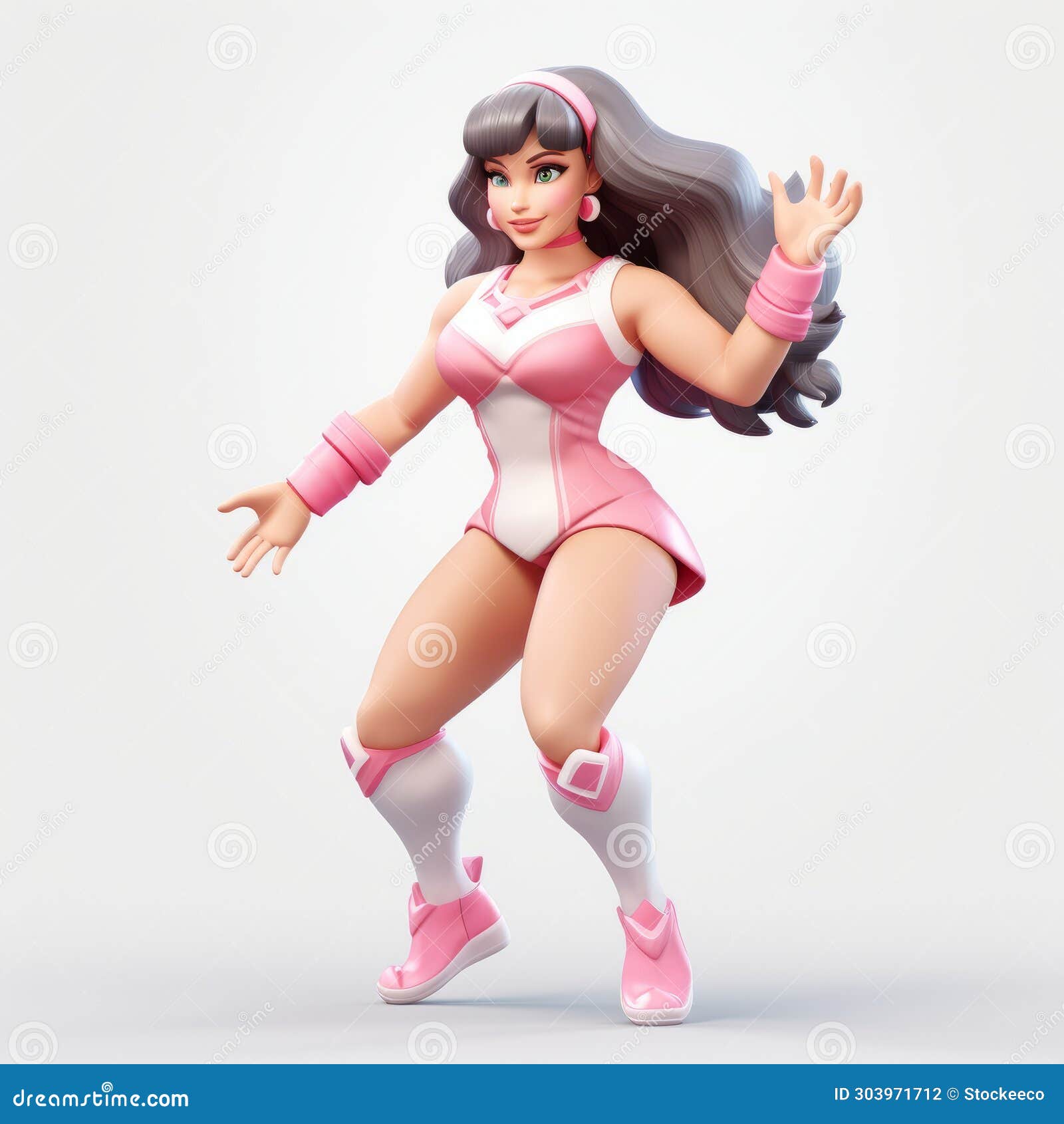 action-packed cartoon character mila in pink outfit - 3d render