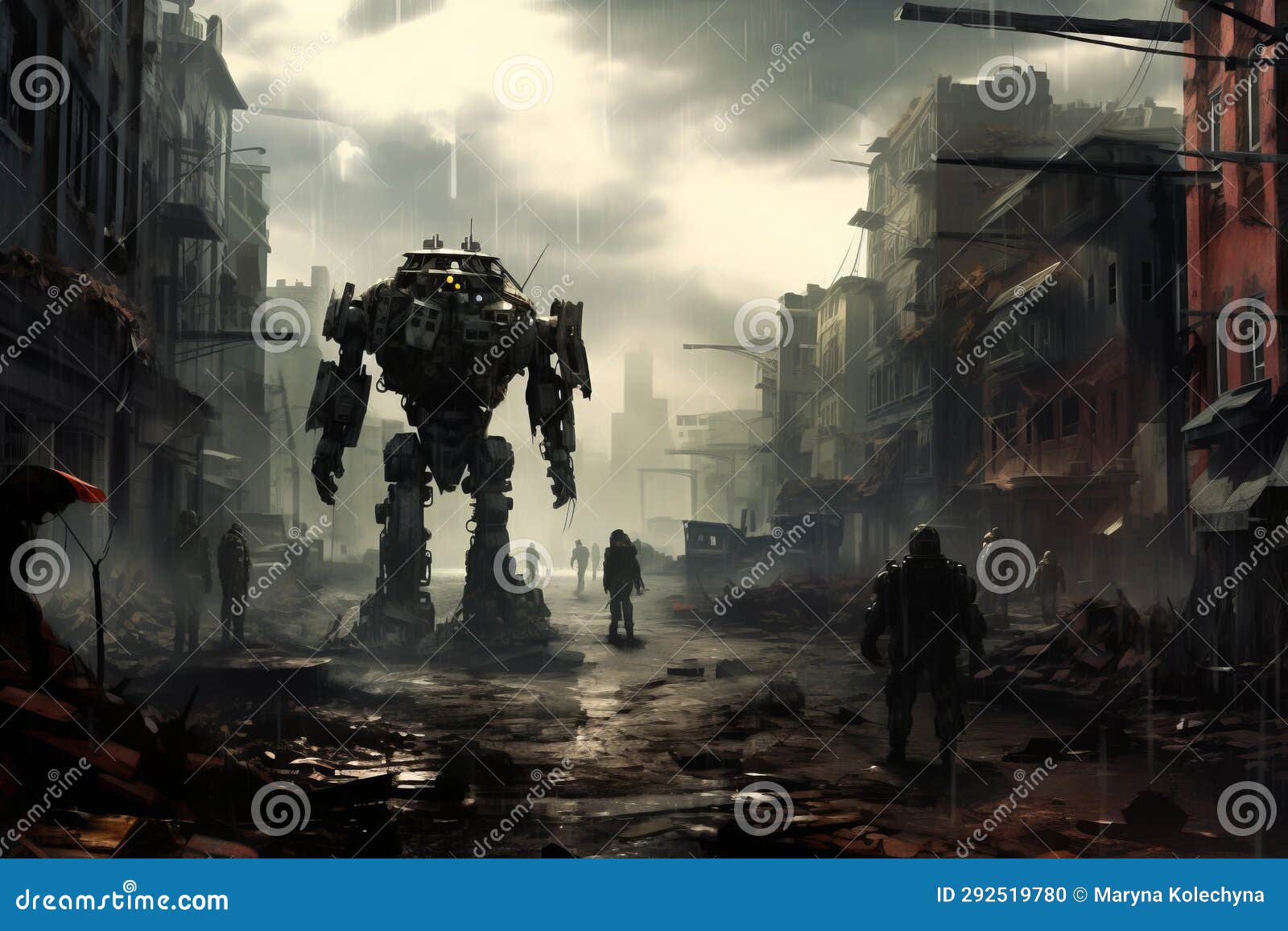 Giant Robot Attacking a City 21 Stock Illustration