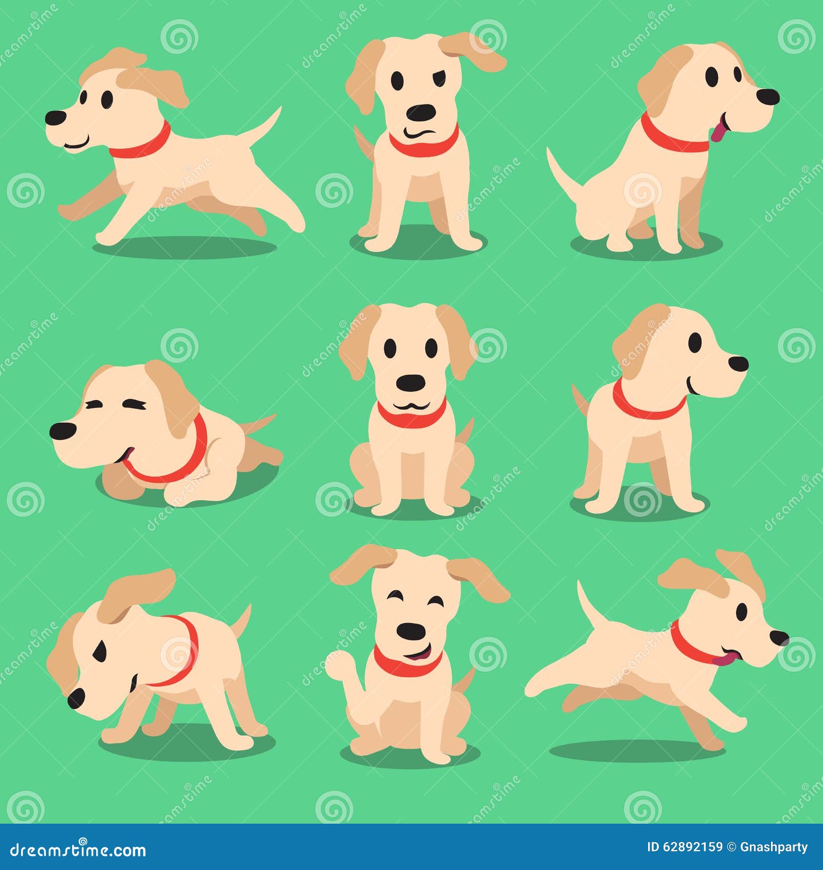 Actitudes Del Perro De Labrador Del Personaje De Dibujos Animados  Ilustración del Vector - Ilustración de cubo, conjunto: 62892159