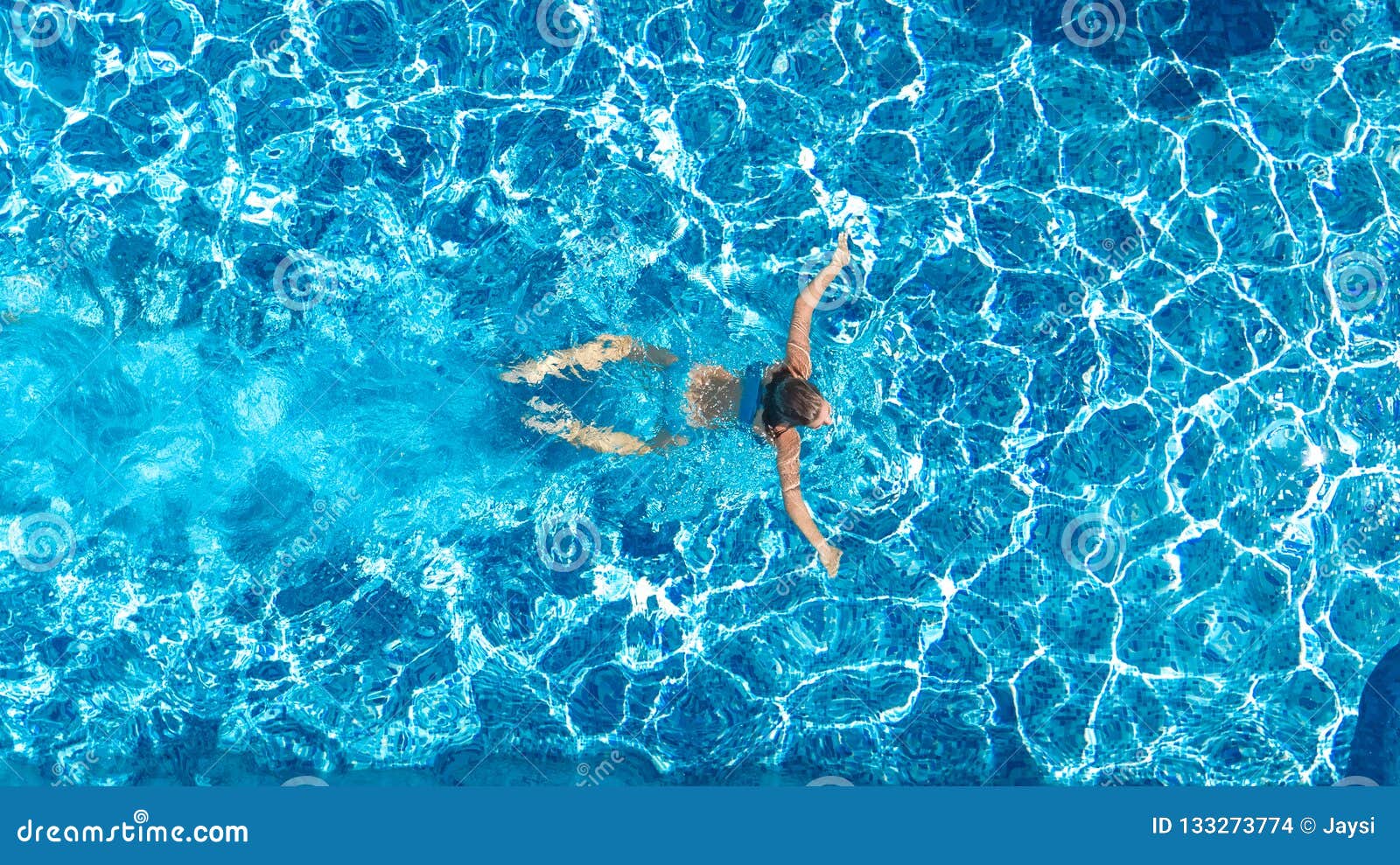Active Girl in Swimming Pool Aerial Drone View from Above, Young Woman ...