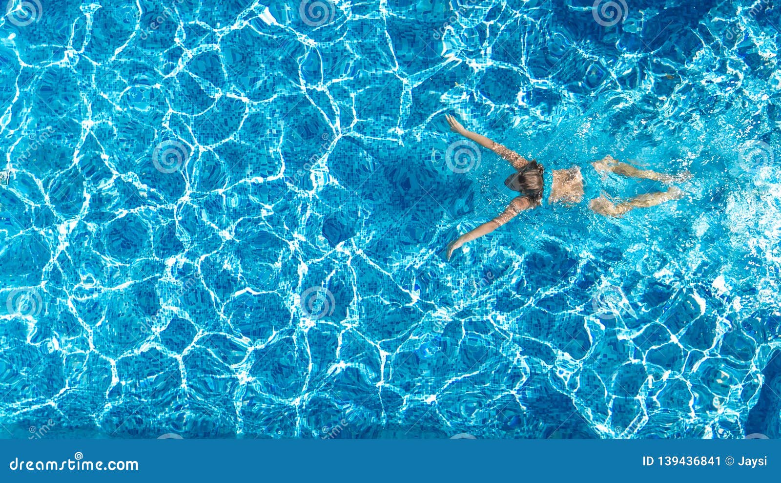 Active Girl in Swimming Pool Aerial Drone View from Above, Young Woman ...