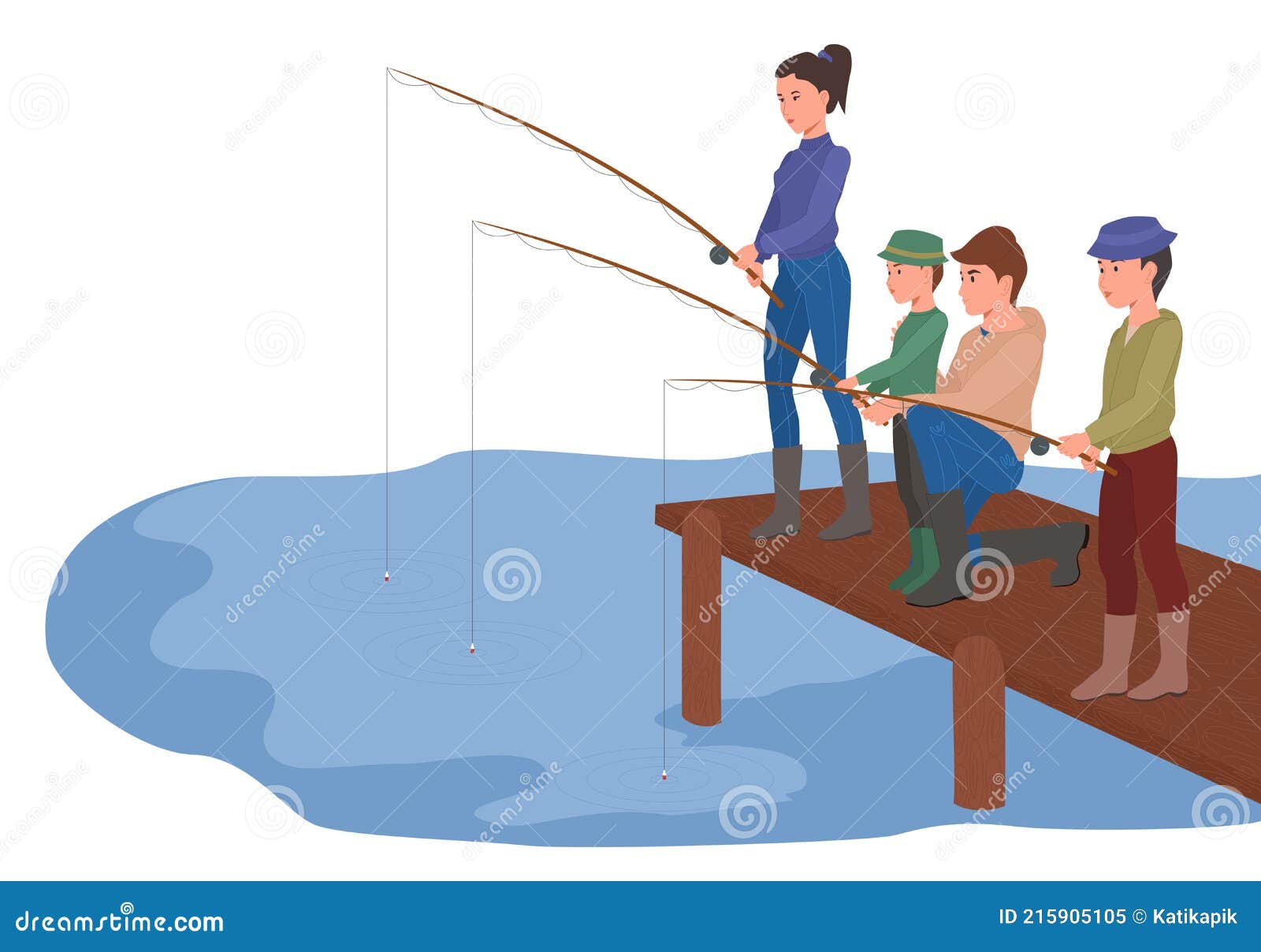 family fishing cartoon