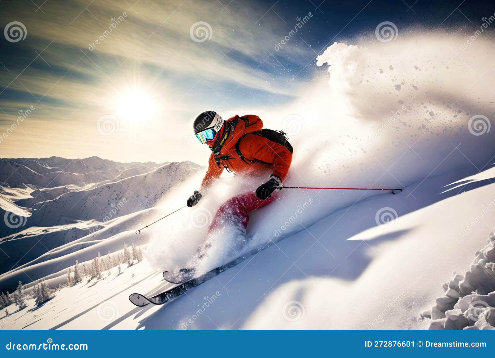 Active Lifestyle Winter Extreme Downhill Skiing in Cold, Generative Ai