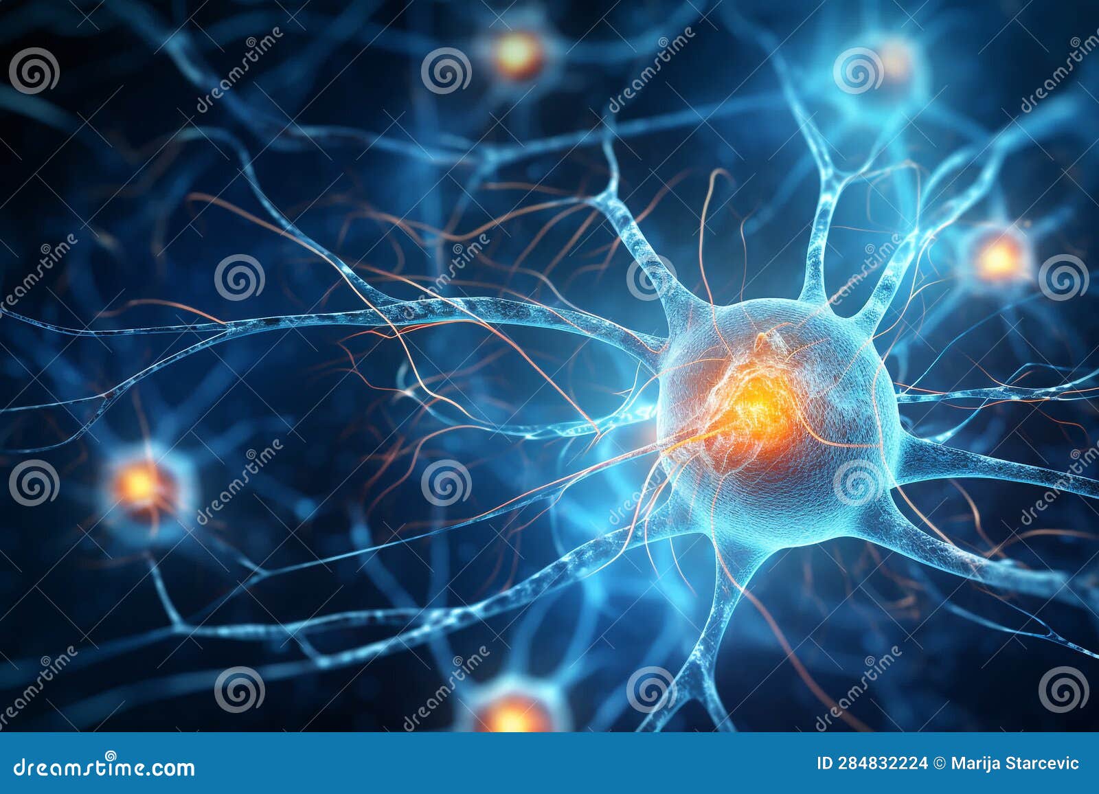Active Nerve Cells.Human Brain Stimulation or Activity with Neuron ...